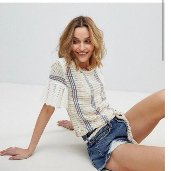 Free People Tops - Free People Babes  only striped open net Ivory top